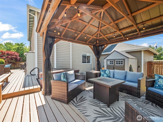 535 Blanchat Ct, Enumclaw, WA 98022 - wooden deck featuring outdoor lounge area and a gazebo