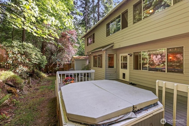 13319 15th Avenue Ct E, Tacoma, WA 98445 - wooden terrace with a hot tub and outdoor dining area