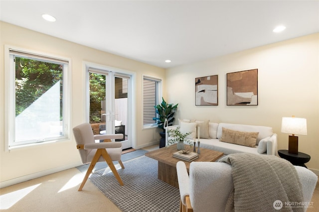 101 NW 58th St Unit 10, Seattle, WA 98107 - living area with recessed lighting, light carpet, and french doors