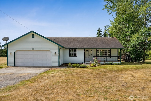 5436 180th Ave SW, Rochester, WA 98579 - single story home with covered porch, asphalt driveway, a front lawn, a garage, and roof with shingles