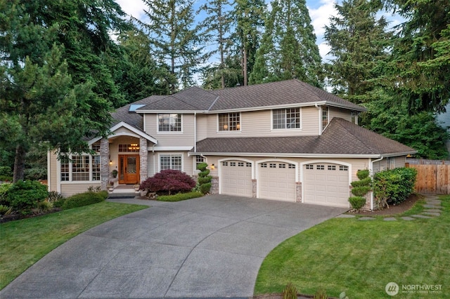 25318 233rd Ave SE, Maple Valley, WA 98038 - traditional-style house featuring concrete driveway, a garage, roof with shingles, and stone siding