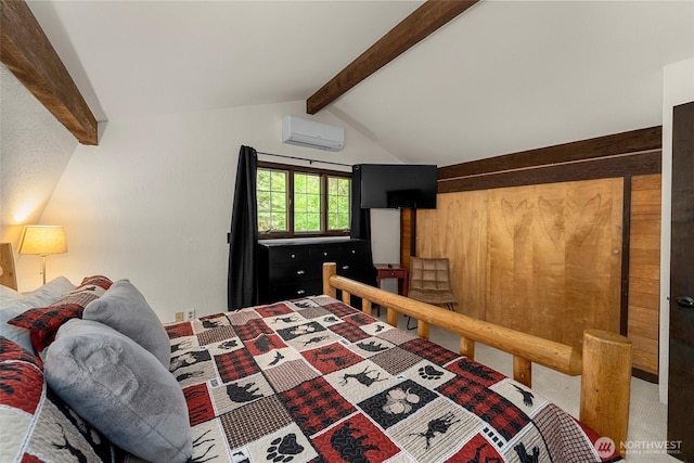 18690 Rieche Rd, Lake Wenatchee, WA 98826 - carpeted bedroom featuring a wall mounted AC and a wood stove