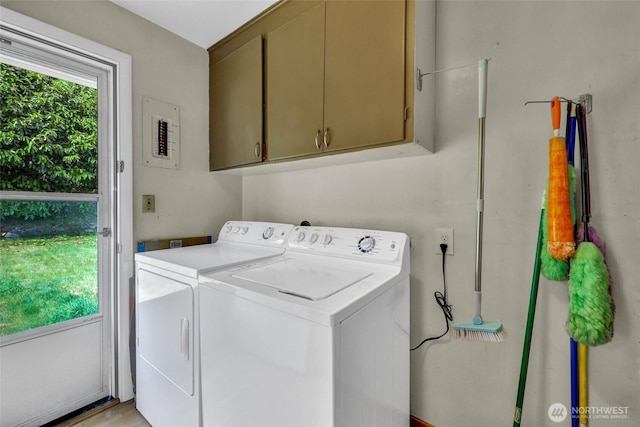 4723 50th Ave SW, Seattle, WA 98116 - laundry area with cabinet space, independent washer and dryer, and electric panel