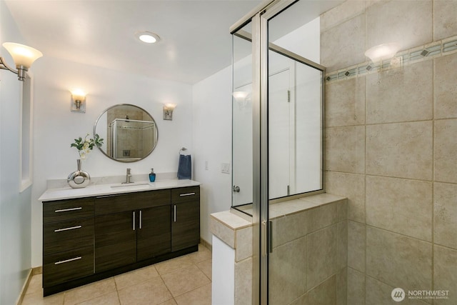 11520 3rd Ave NW, Seattle, WA 98177 - bathroom featuring vanity, a stall shower, and tile patterned floors