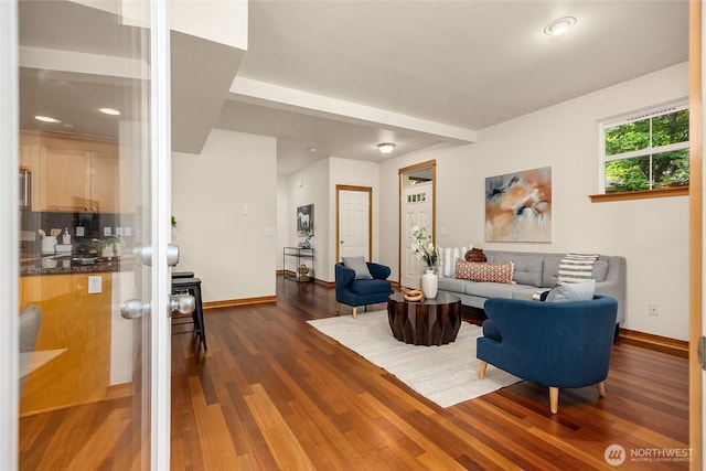 10290 NE Ruddy Duck Ln, Bainbridge Island, WA 98110 - living area with dark wood-style flooring and recessed lighting