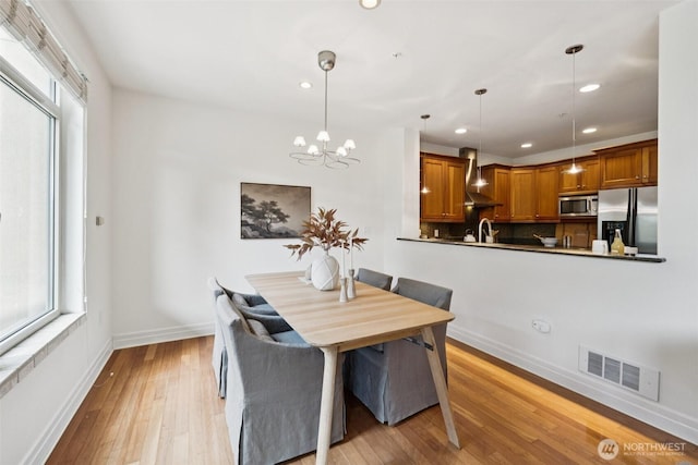 2551 Thorndyke Ave W Unit 203, Seattle, WA 98199 - dining area with plenty of natural light, light wood-type flooring, a chandelier, and recessed lighting