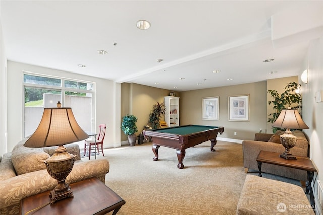 2551 Thorndyke Ave W Unit 203, Seattle, WA 98199 - recreation room with carpet floors, billiards table, and recessed lighting