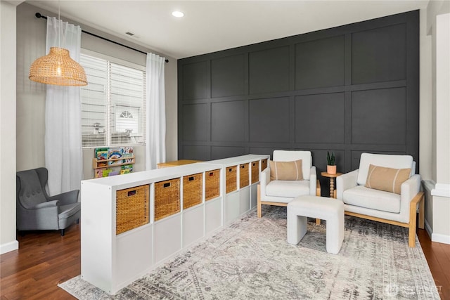 2211 56th St SE, Auburn, WA 98092 - living area with a decorative wall, dark wood-style floors, and recessed lighting