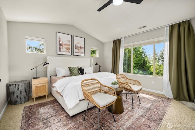 2211 56th St SE, Auburn, WA 98092 - bedroom with carpet flooring, vaulted ceiling, and a ceiling fan
