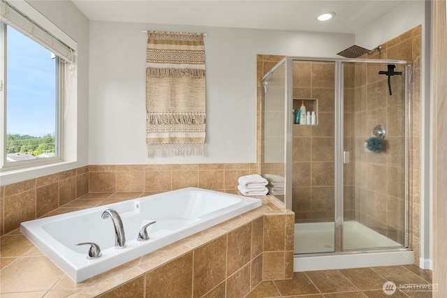 2211 56th St SE, Auburn, WA 98092 - full bath featuring a bath, a stall shower, tile patterned flooring, and recessed lighting