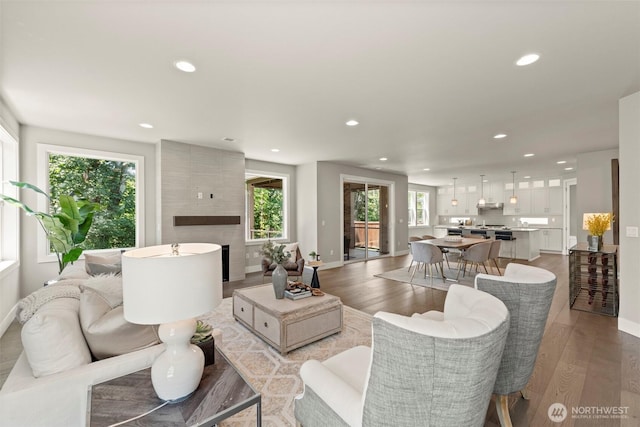 7176 Teal Loop, Gig Harbor, WA 98335 - living area featuring recessed lighting, wood finished floors, and plenty of natural light