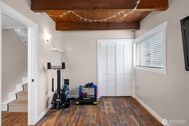 4121 54th Street Ct NW, Gig Harbor, WA 98335 - exercise room featuring wood ceiling and wood finished floors