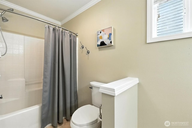 9414 Hancock Ave SE, Snoqualmie, WA 98065 - bathroom with ornamental molding and shower / tub combo with curtain
