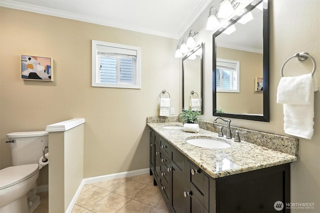 9414 Hancock Ave SE, Snoqualmie, WA 98065 - full bathroom with double vanity, crown molding, and tile patterned floors