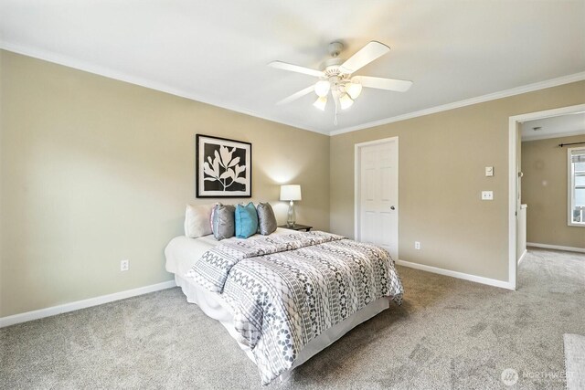 9414 Hancock Ave SE, Snoqualmie, WA 98065 - bedroom featuring carpet floors, ornamental molding, and ceiling fan