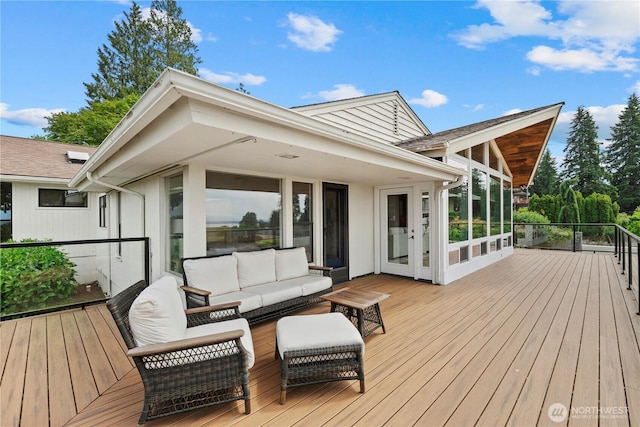 18035 8th Ave NW, Shoreline, WA 98177 - wooden terrace with a sunroom and an outdoor hangout area
