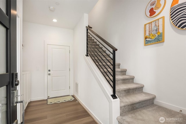 21822 25th Ave SE Unit B, Bothell, WA 98021 - foyer entrance with wood finished floors, stairway, and recessed lighting