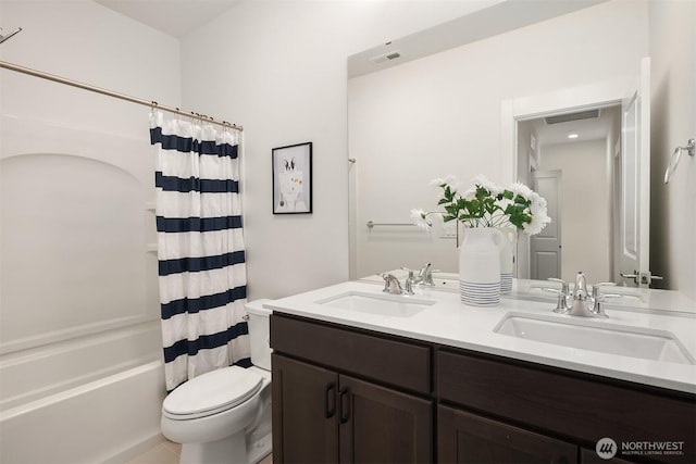 21822 25th Ave SE Unit B, Bothell, WA 98021 - bathroom featuring double vanity and shower / bathtub combination with curtain