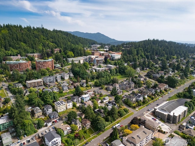 606 N State St, Bellingham, WA 98225 - aerial view of a heavily wooded area and a mountainous background
