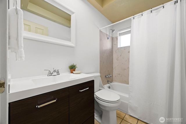 606 N State St, Bellingham, WA 98225 - bathroom with vanity, shower / bathtub combination with curtain, and tile patterned flooring