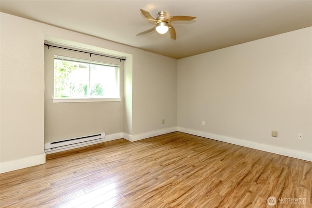 3008 N Narrows Dr Unit B102, Tacoma, WA 98407 - unfurnished room featuring a baseboard radiator, ceiling fan, and light wood finished floors