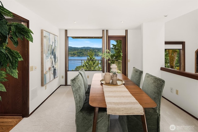 5665 E Mercer Way, Mercer Island, WA 98040 - dining room featuring light carpet and recessed lighting