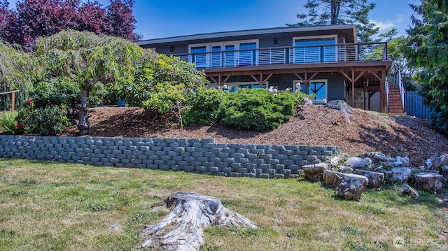 220 Colman Dr, Port Townsend, WA 98368 - view of front of property with a front lawn, a deck, and stairway