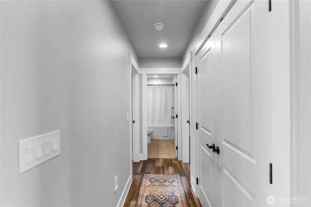 477 Ocean Shores Blvd SW, Ocean Shores, WA 98569 - corridor featuring dark wood-style floors and recessed lighting