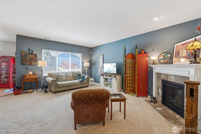 26707 NE 144th Ct, Duvall, WA 98019 - living area with carpet flooring and a tile fireplace