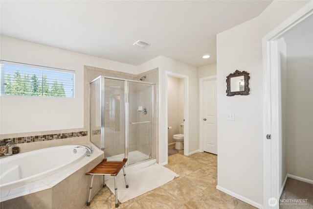 26707 NE 144th Ct, Duvall, WA 98019 - full bath featuring a garden tub, a stall shower, tile patterned flooring, and recessed lighting