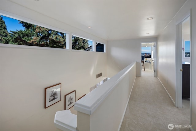 4662 95th Ave NE, Yarrow Point, WA 98004 - corridor with light carpet, an upstairs landing, and recessed lighting