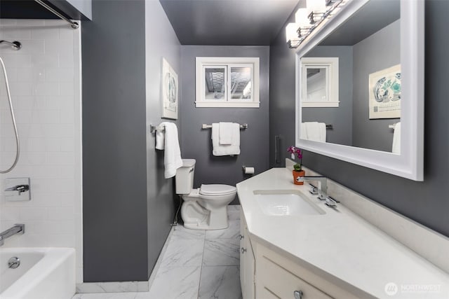 4662 95th Ave NE, Yarrow Point, WA 98004 - bathroom with marble look tile flooring, vanity, and washtub / shower combination