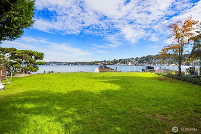 4662 95th Ave NE, Yarrow Point, WA 98004 - view of grassy yard featuring a water view and a dock
