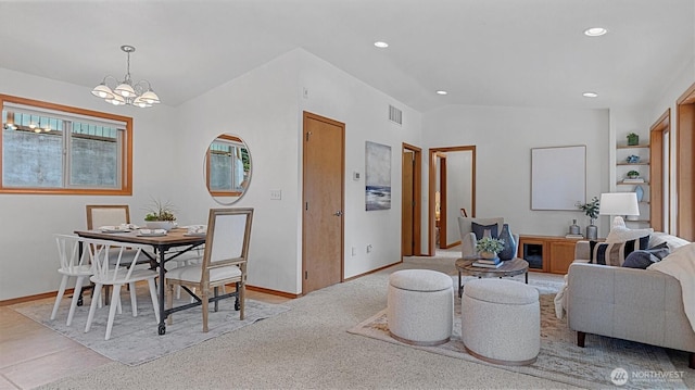 4120 Lake House Ln SE, Olympia, WA 98513 - living area with a chandelier, lofted ceiling, and recessed lighting