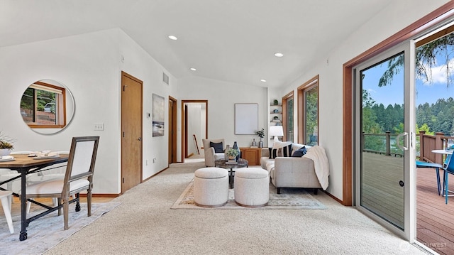 4120 Lake House Ln SE, Olympia, WA 98513 - sitting room with light carpet, healthy amount of natural light, recessed lighting, and lofted ceiling