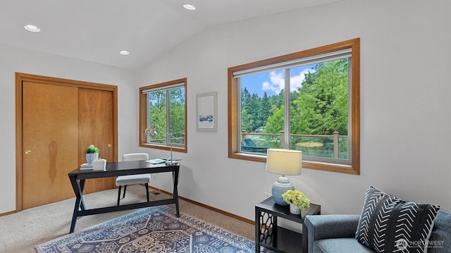 4120 Lake House Ln SE, Olympia, WA 98513 - carpeted office space featuring lofted ceiling and recessed lighting