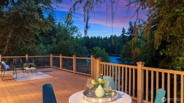 4120 Lake House Ln SE, Olympia, WA 98513 - wooden terrace featuring a forest view