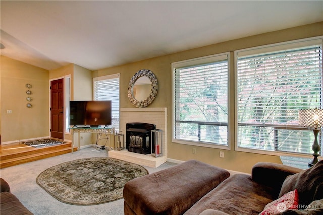 908 185th St SW, Lynnwood, WA 98037 - living area with carpet floors and vaulted ceiling