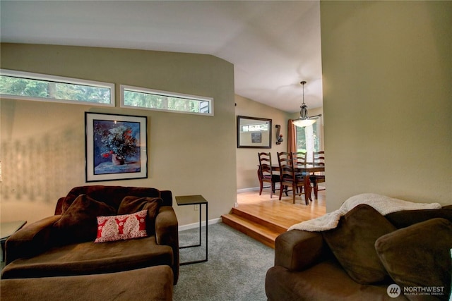 908 185th St SW, Lynnwood, WA 98037 - living room featuring lofted ceiling and carpet