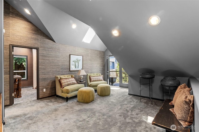 1504 E Lakeshore Dr, Lake Stevens, WA 98258 - living area featuring lofted ceiling, carpet flooring, and recessed lighting