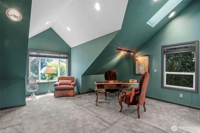 1504 E Lakeshore Dr, Lake Stevens, WA 98258 - home office featuring vaulted ceiling, carpet flooring, and a skylight