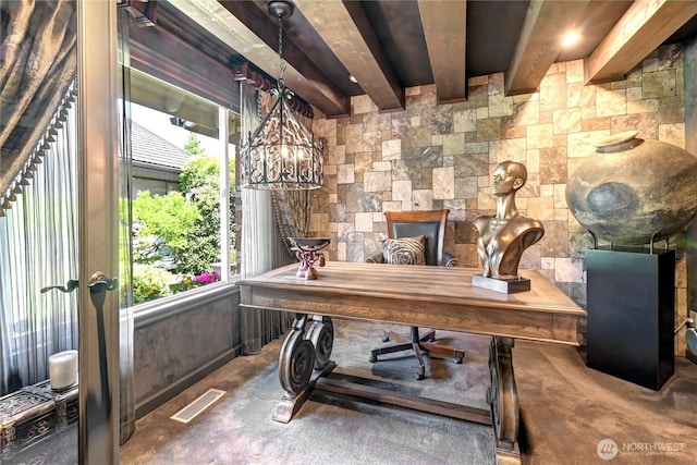1504 E Lakeshore Dr, Lake Stevens, WA 98258 - office area featuring plenty of natural light, beam ceiling, and carpet flooring