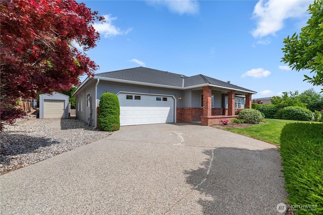 840 Amy Ct, East Wenatchee, WA 98802 - view of front of home featuring brick siding, a shingled roof, covered porch, and concrete driveway