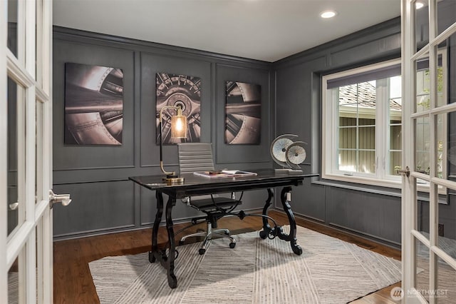 2778 142nd Pl NE, Bellevue, WA 98007 - home office featuring a decorative wall, wood finished floors, and recessed lighting