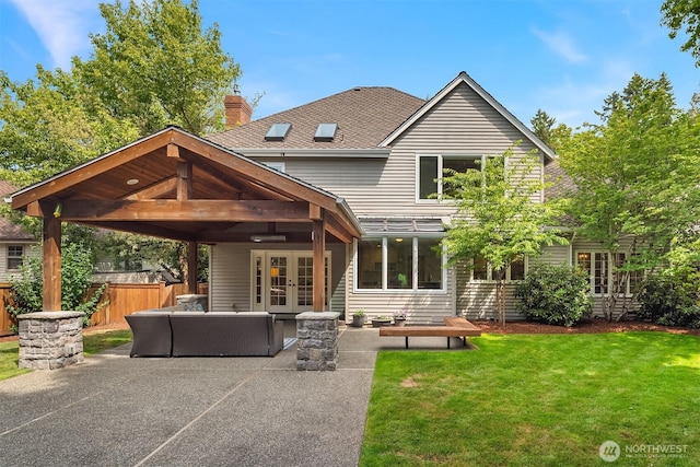 2778 142nd Pl NE, Bellevue, WA 98007 - back of property featuring french doors, an outdoor hangout area, a patio area, a shingled roof, and a gazebo