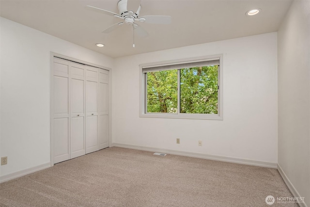 2778 142nd Pl NE, Bellevue, WA 98007 - unfurnished bedroom with light carpet, recessed lighting, a closet, and ceiling fan