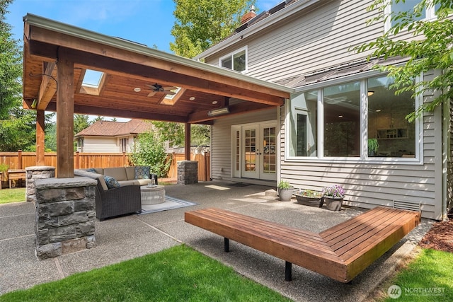 2778 142nd Pl NE, Bellevue, WA 98007 - view of patio featuring french doors, an outdoor living space, and a ceiling fan