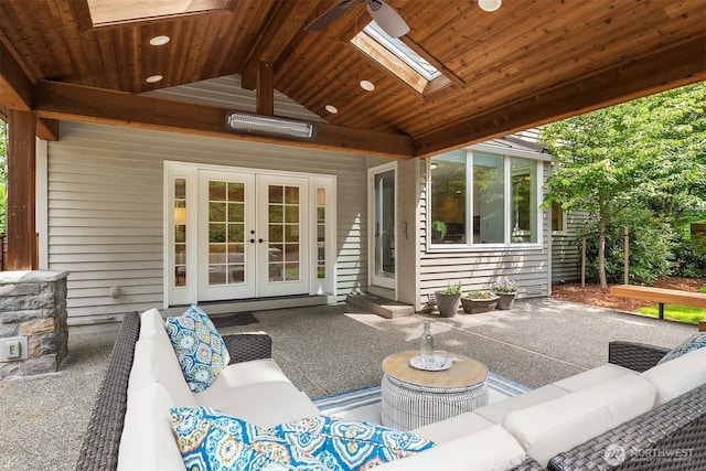 2778 142nd Pl NE, Bellevue, WA 98007 - view of patio / terrace with french doors, an outdoor living space, and a ceiling fan