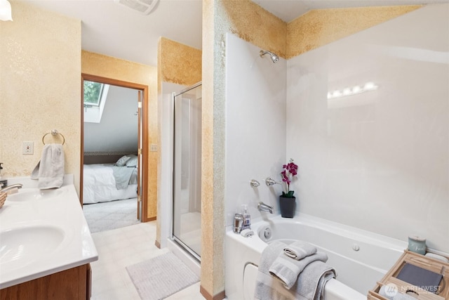 24230 218th Ave SE, Maple Valley, WA 98038 - ensuite bathroom with a stall shower, a garden tub, double vanity, and tile patterned floors