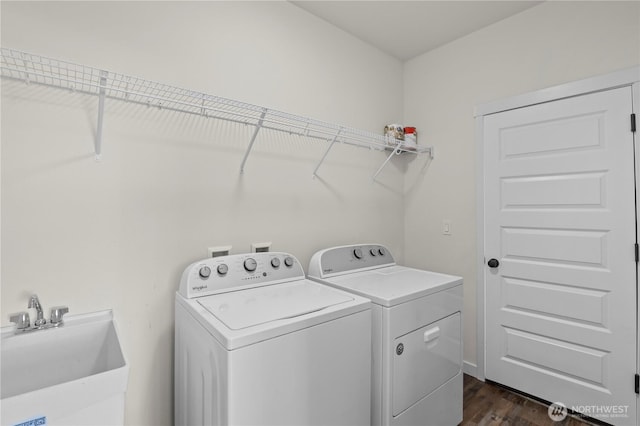 1611 Austin Ave, Snohomish, WA 98290 - washroom with washer and dryer and dark wood-type flooring